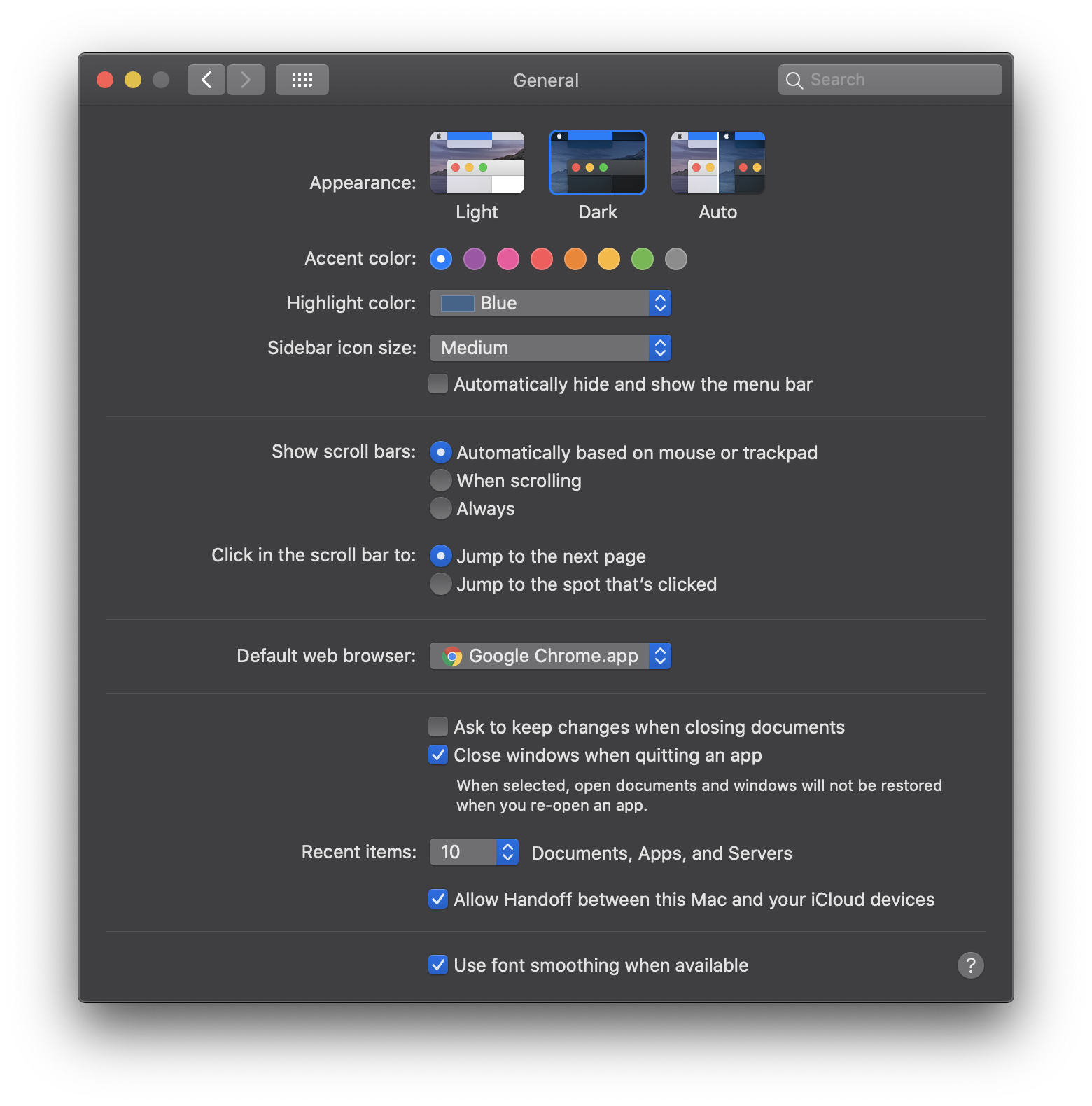 Set the dark mode in macOS