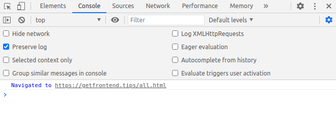 Log messages in the Console, DevTools