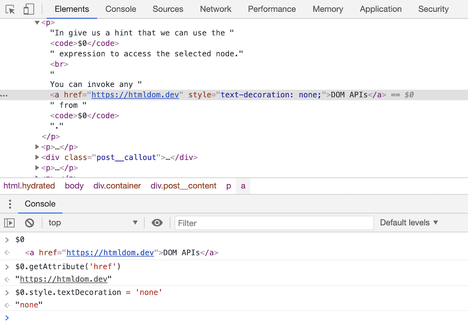 Access selected node