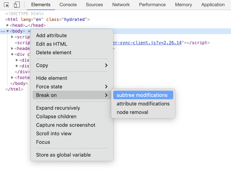 Break on subtree modifications